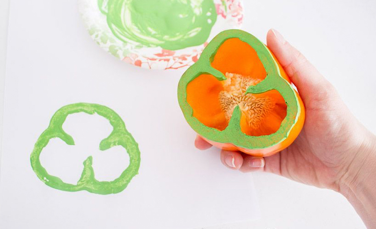 vegetable stamping with ink - the art room in Port Lambton